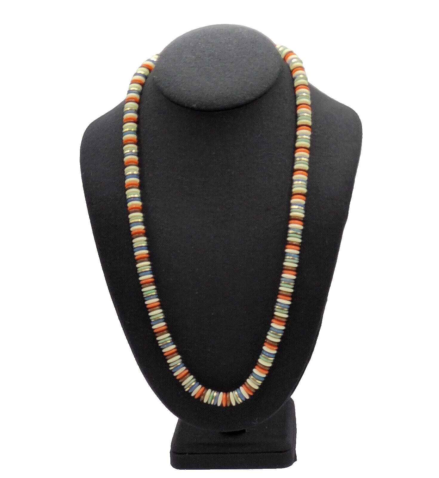 Button and Thread Like Bead Colorful Disc Heishi Style Vintage Necklace 25 In