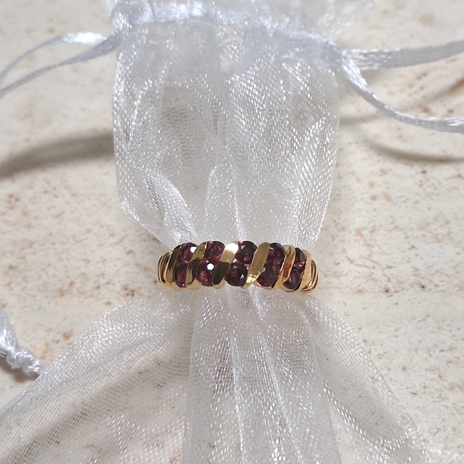 Rhodolite Garnet, Ten Gemstone, Sterling Silver Eternity ring, size N/O, 7.
