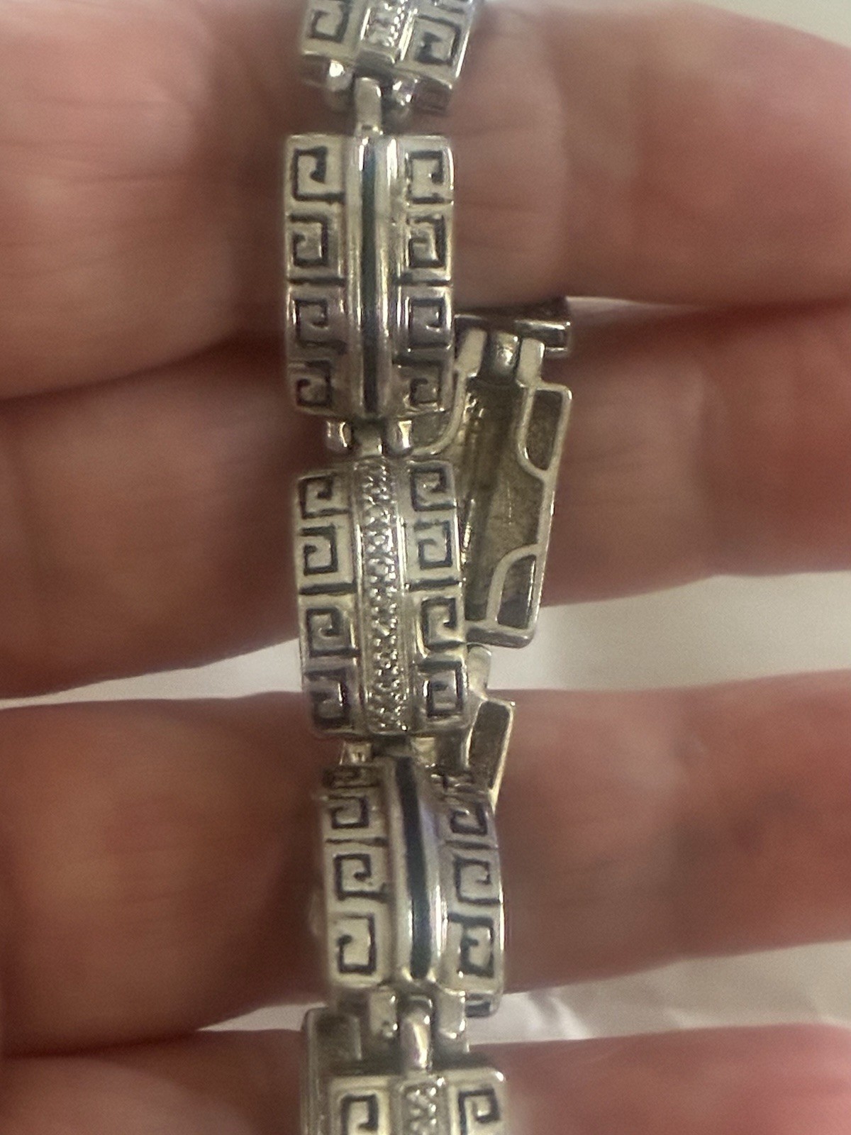 Heng Ngai HN Sterling Diamond Greek Key Design Necklace Bracelet Earring Set