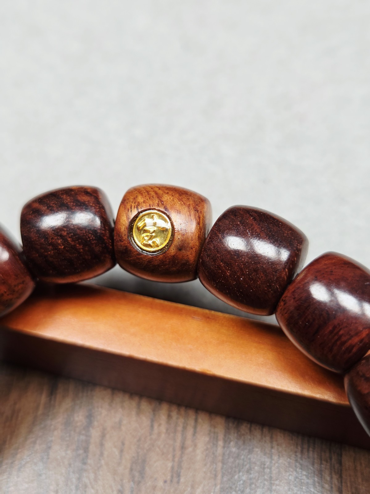 ​Heritage Crimson: 11.6mm Natural Rosewood Barrel Beads | Golden Emblem Zen…
