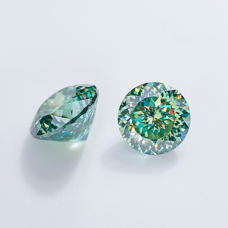 Portuguese Cut Round Moissanite Green Blue Color VVS1 GRA Handmade Loose Gems
