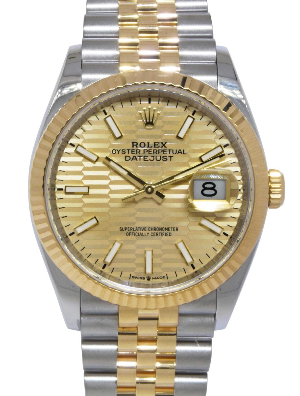 NOS Rolex Datejust 36 Yellow Gold/Steel Golden Fluted Motif Watch B/P ’24 126233