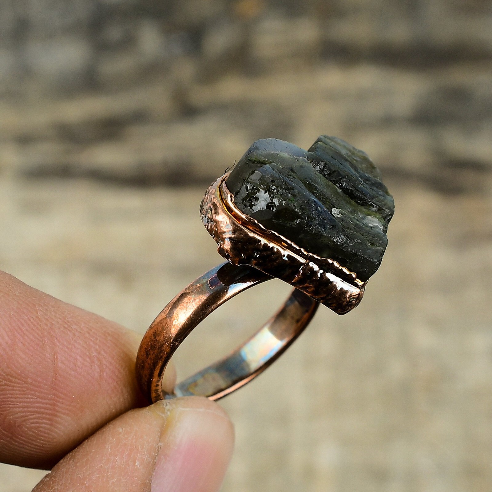 Labradorite Copper Sister Gift Electroformed Adjustable Ring Size Adjustable