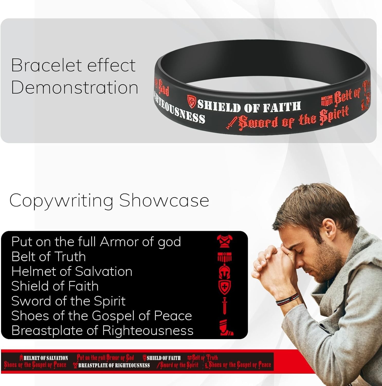 30 Pack Armor of God Silicone Bracelets Ephesians 6:10-18 Bible Verse Wristband