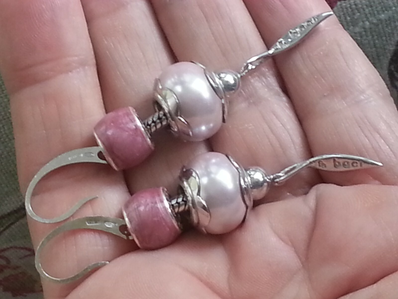 “Amore & Baci” Double Charms Pearl & Rose Pink Drop 925 Silver Earrings