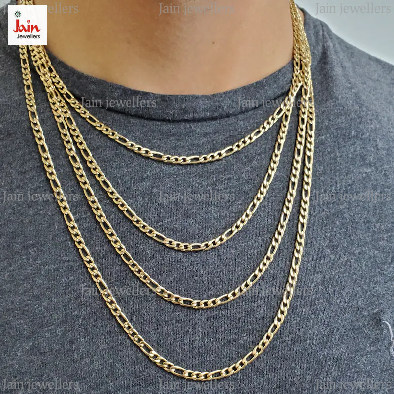 REAL GOLD 18 Kt, 22 Kt Hallmark Gold Figaro Link Unisex Necklace Chain 3.5 MM