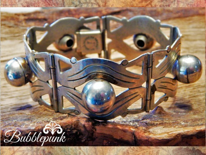 Early Vintage 925 Sterling Silver Taxco Mexico Design Panel Bracelet ~ 35.4g