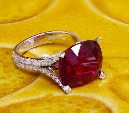 2.50Ct Cushion Cut Simulated Red Ruby Solitaire Split Ring 14K White Gold Plated