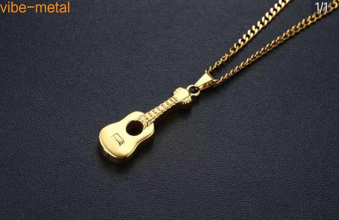 Guitar Cremation Pendants Ashes Holder Box Memorial Urn Necklace Stainless Steel
