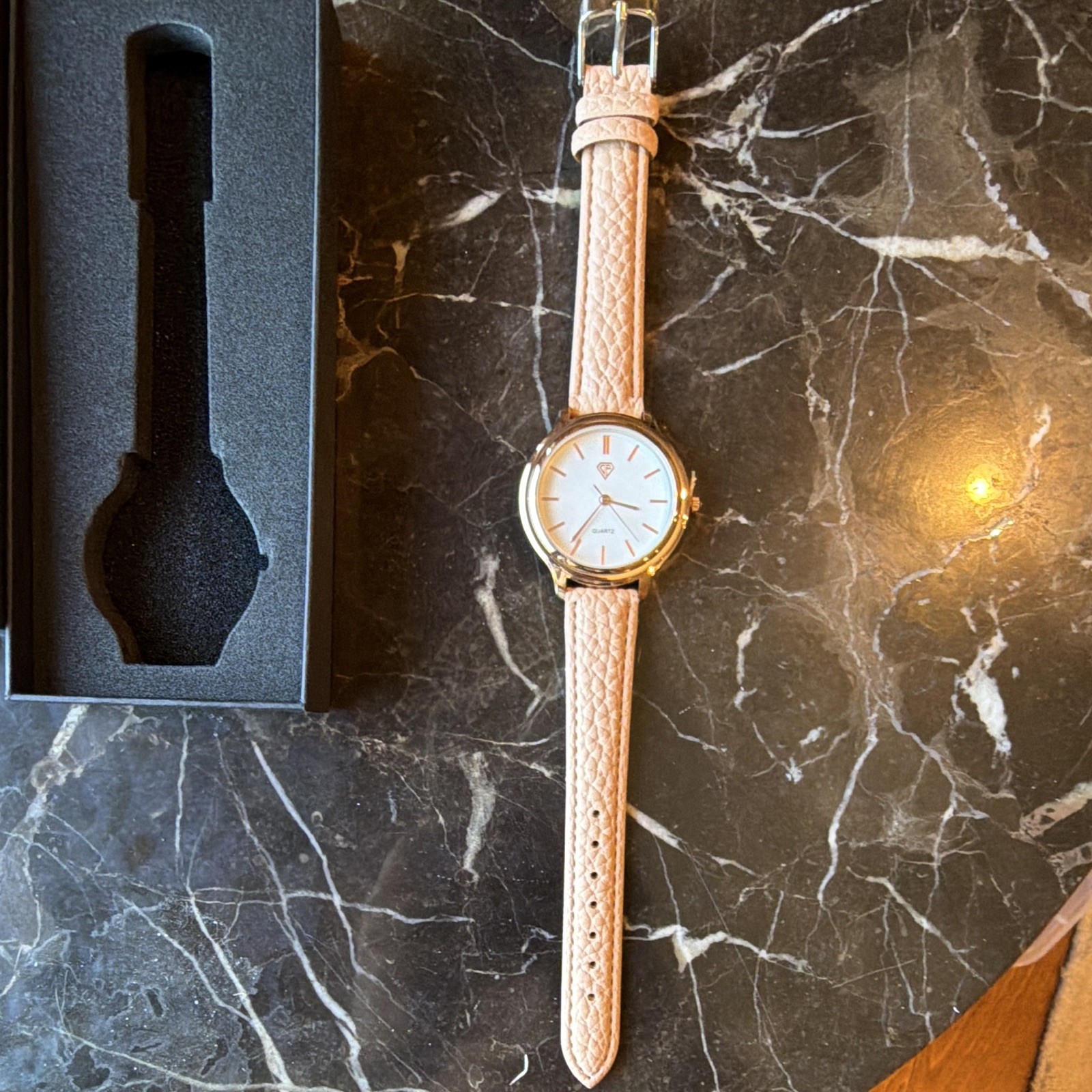 Women’s Light, Pink, Watch, Rose, Gold, Leather Strap, Black Gift Box