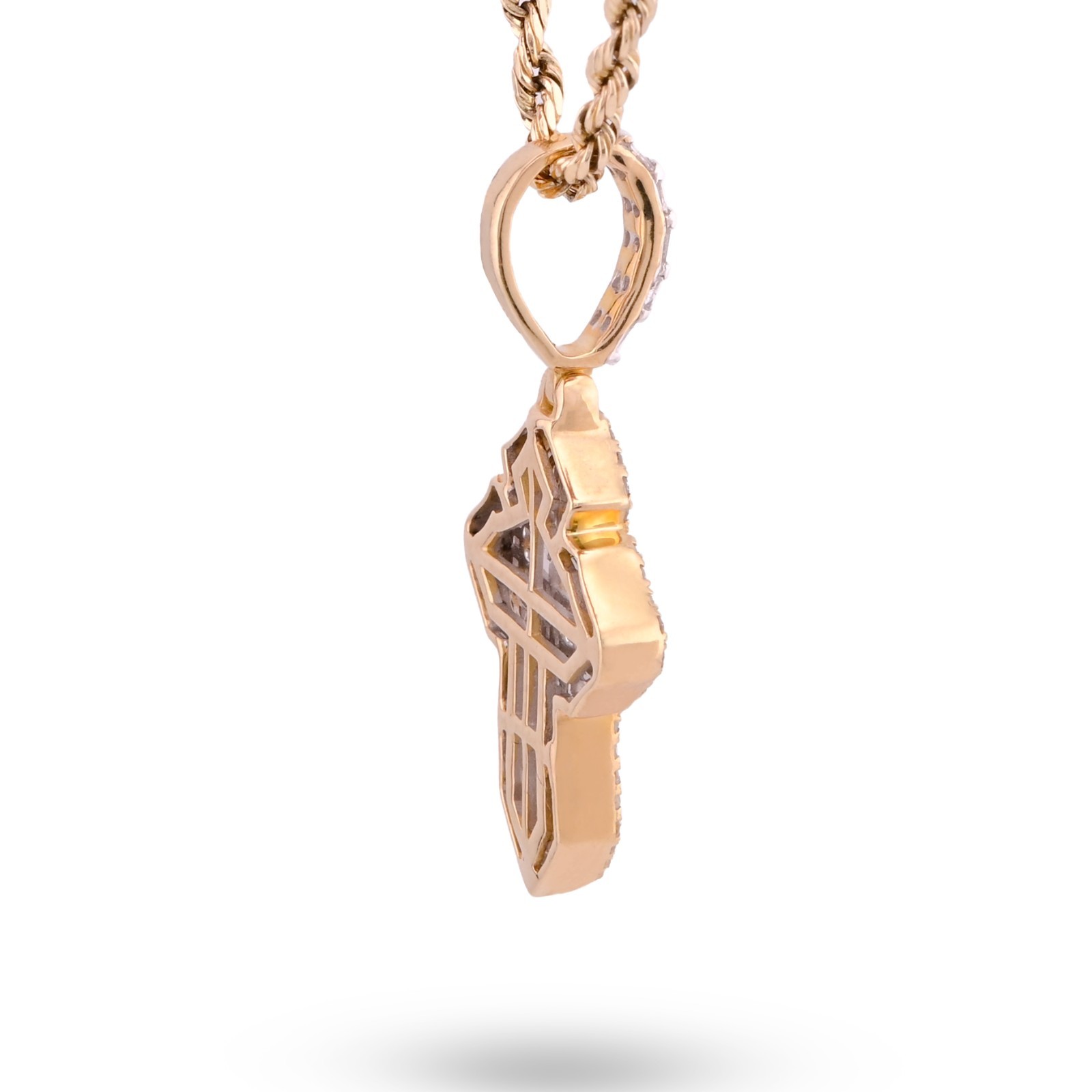 10k Yellow Gold 3.6gm 0.53CTW Natural Round/Baguette Diamond Cross Pendant Charm