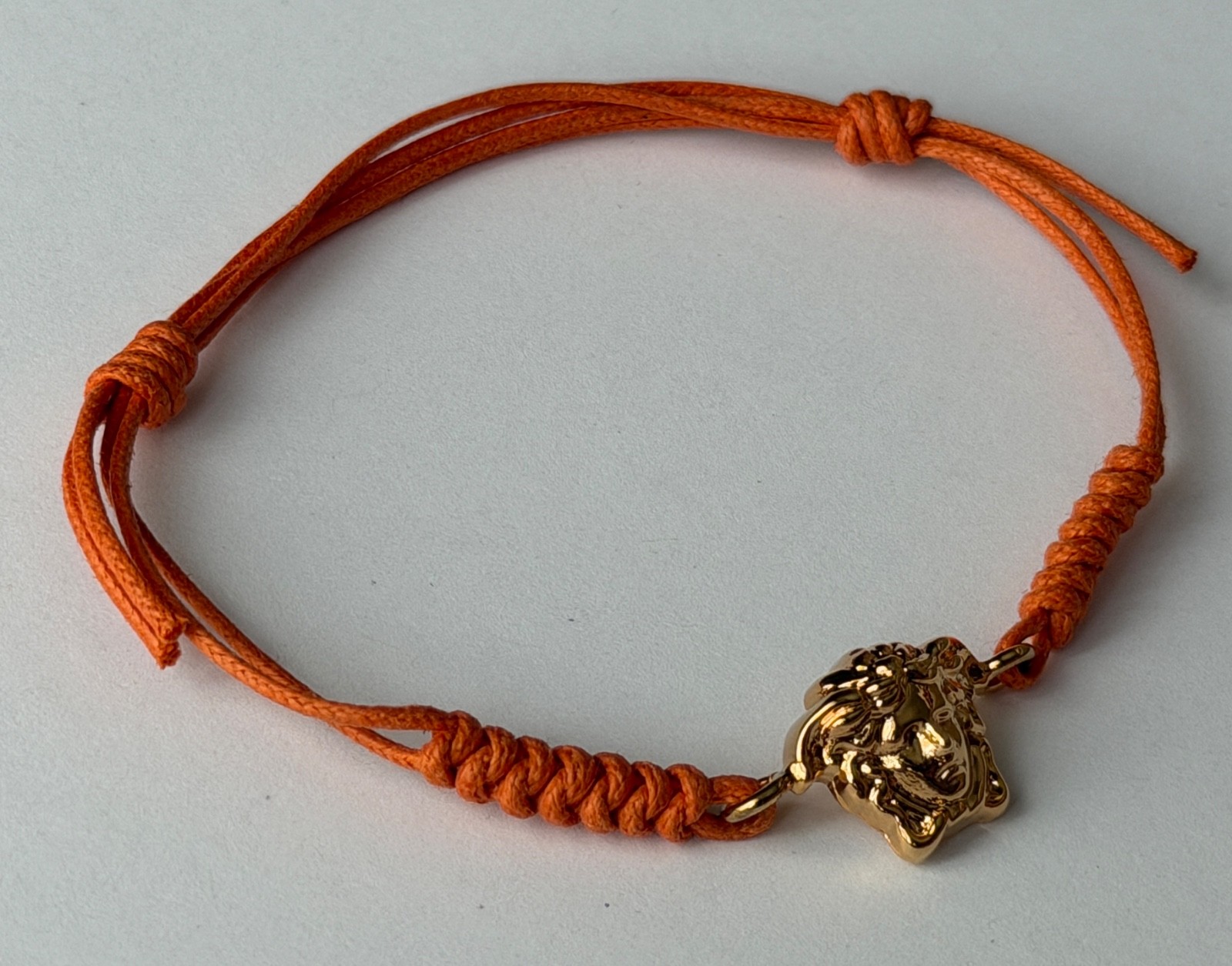 NWT Versace Medusa Head 3D Logo Charm Gold Orange Drawstring Cord Bracelet $495