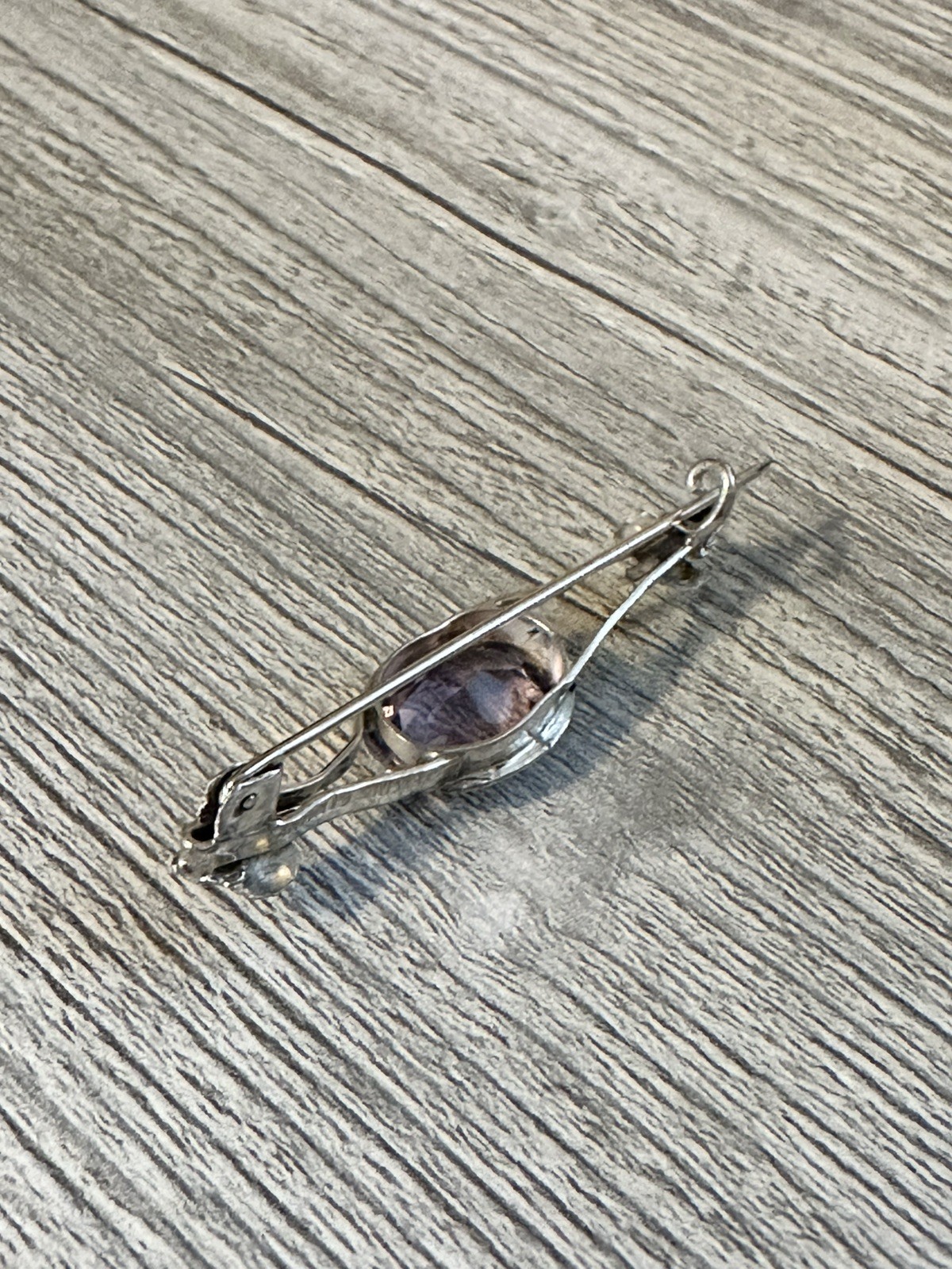 Antique German Sterling Silver Amethyst Brooch Pin Extended C Clasp