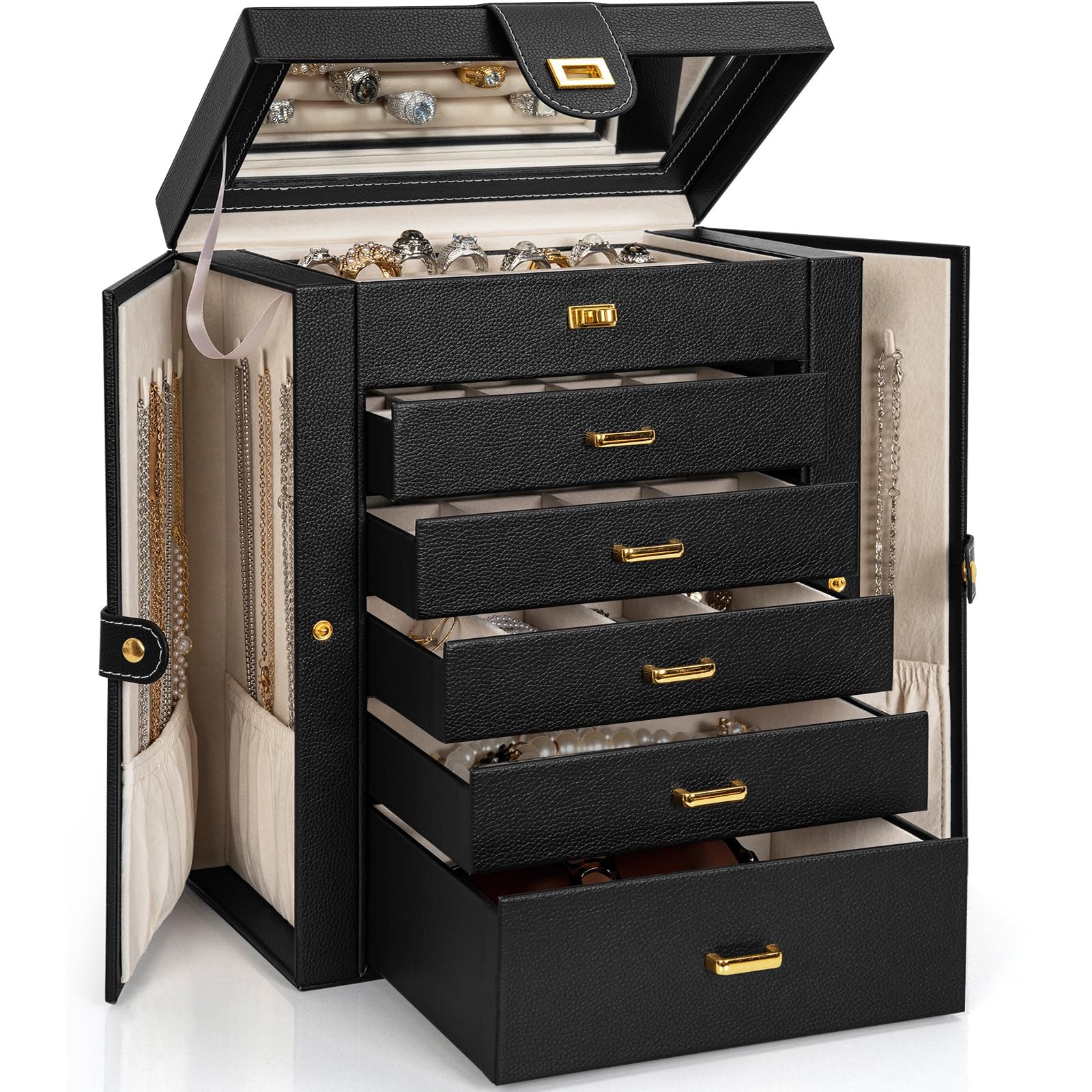 Jewelry Box Organizer Functional Leather Jewelry Storage Case for Women Girls