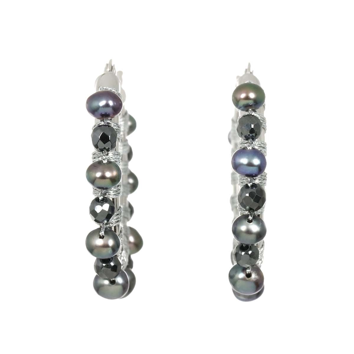 SIMON ALCANTARA Pearl Haematite Earrings Pierced 14K WG 585 90305524
