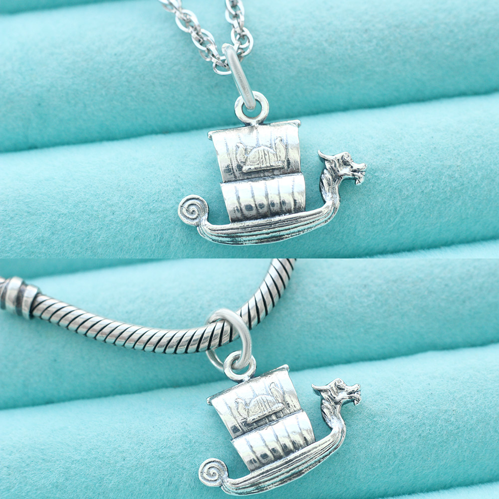 925 Sterling Silver Viking Ship Pendant Norse Sail Boat Charm Scotland Vintage