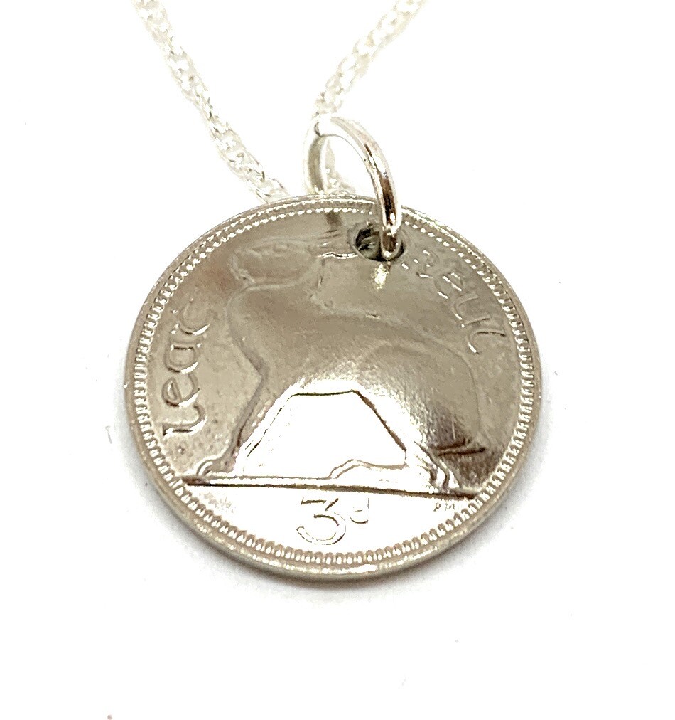 Birthday / Anniversary Irish 3D Three Pence Vaulted Coin Pendant with 45.7cm