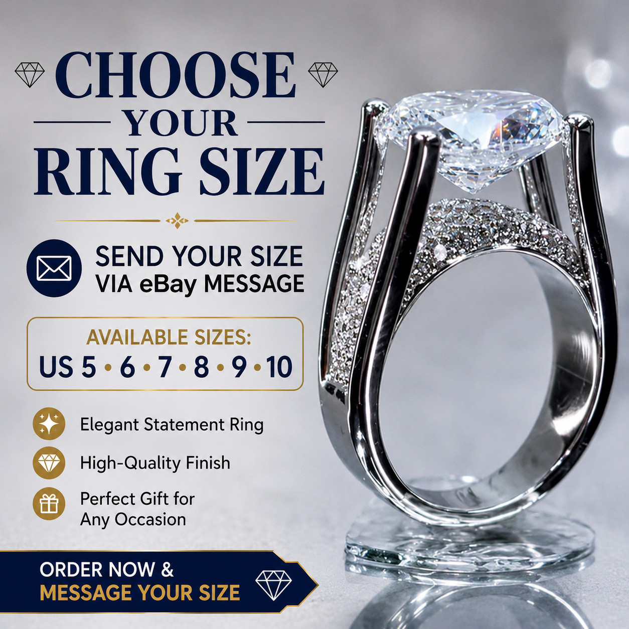 Blue Green Rectangle Moissanite Style Ring Adjustable Statement Party Gift