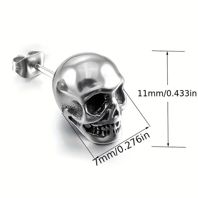 Vintage Inspired Spooky Gothic Silver Skull Stud Earrings for Everyday Halloween