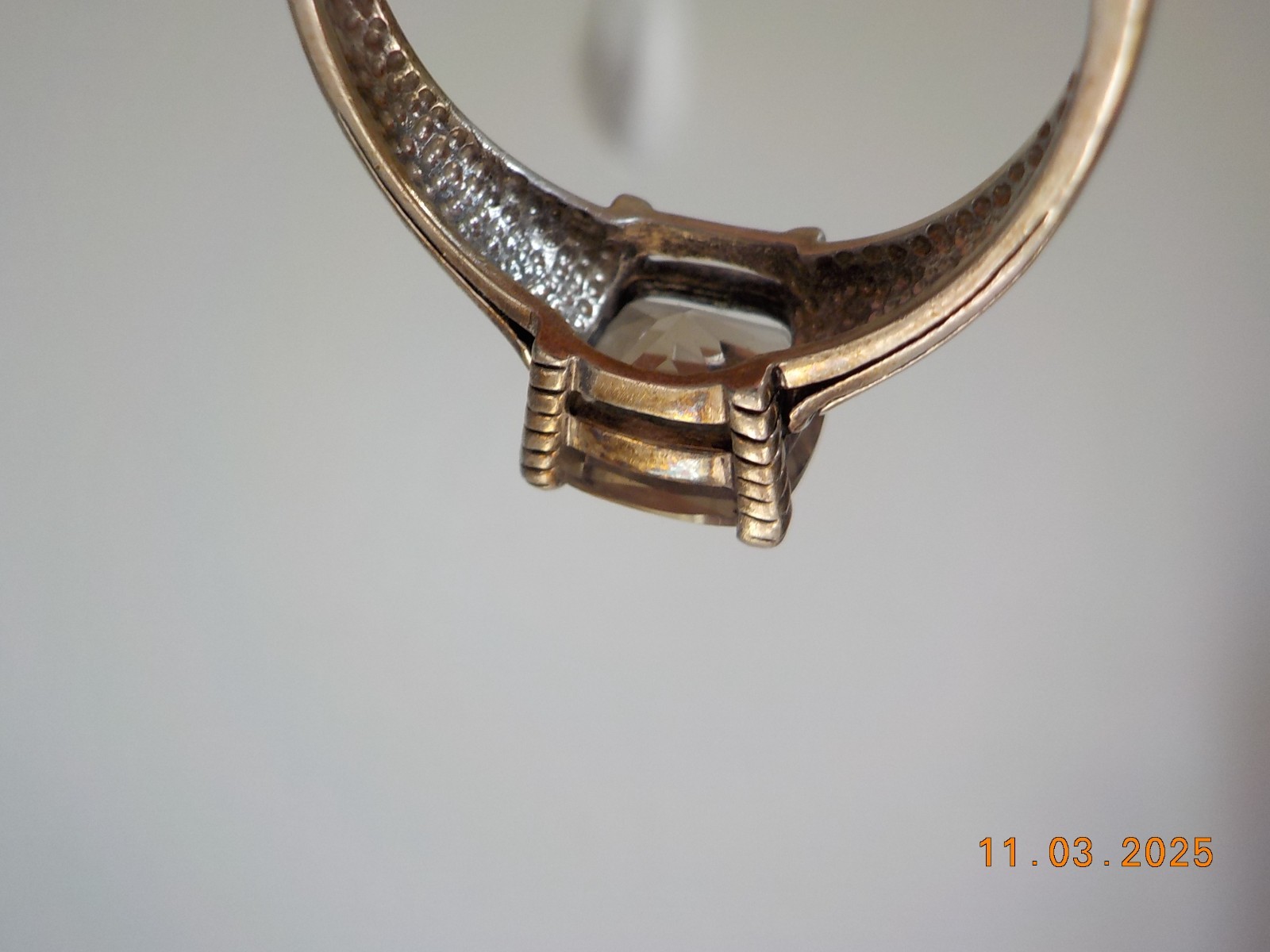 DESIGNER SIGNED “A” 925 FANCY CATHEDRAL SET RING 3 CT SMOKEY TOPAZ? SZ 11