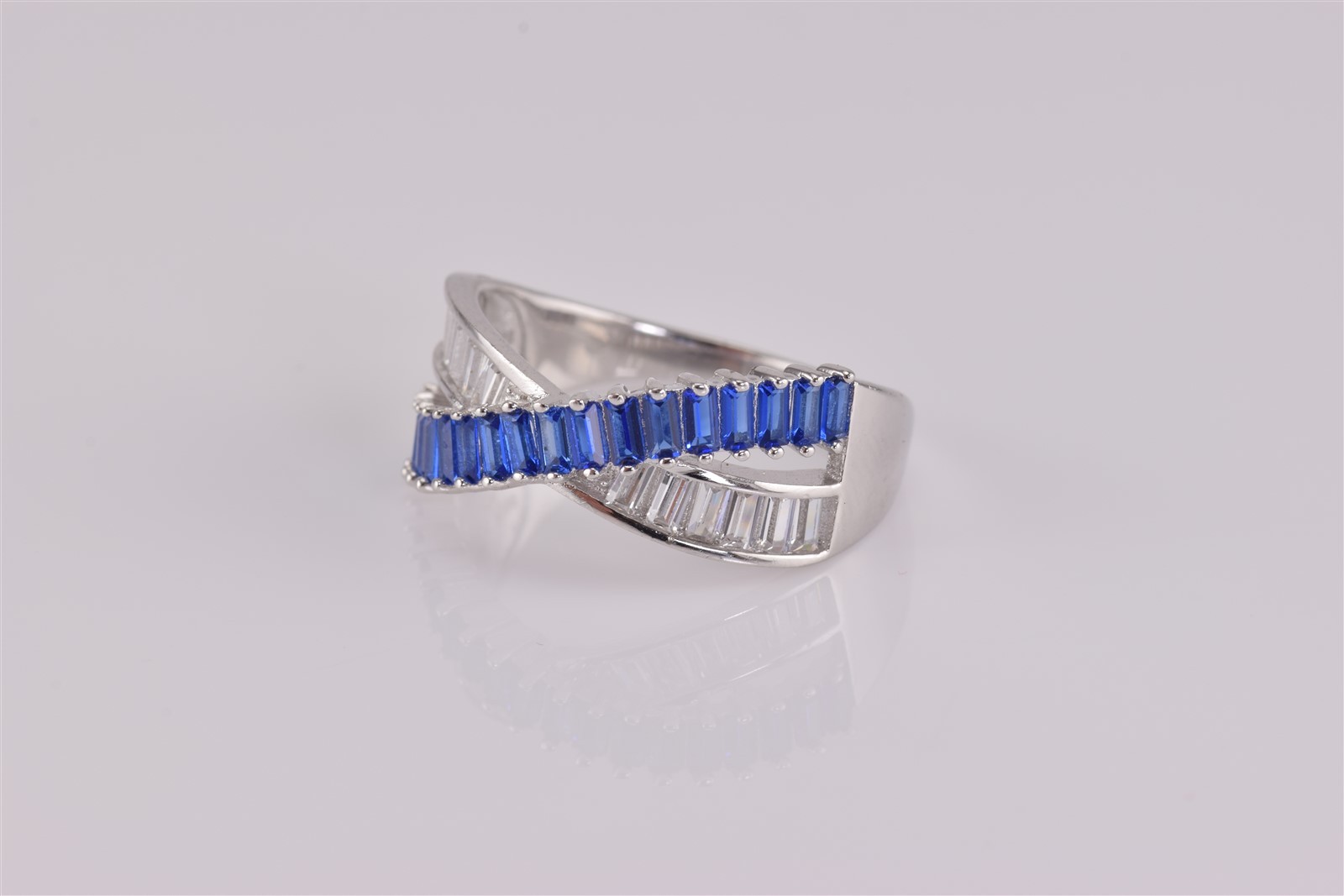 Fuzion Creation Sterling Silver Blue & White Cubic Zirconia Band Ring 925 Sz: 9