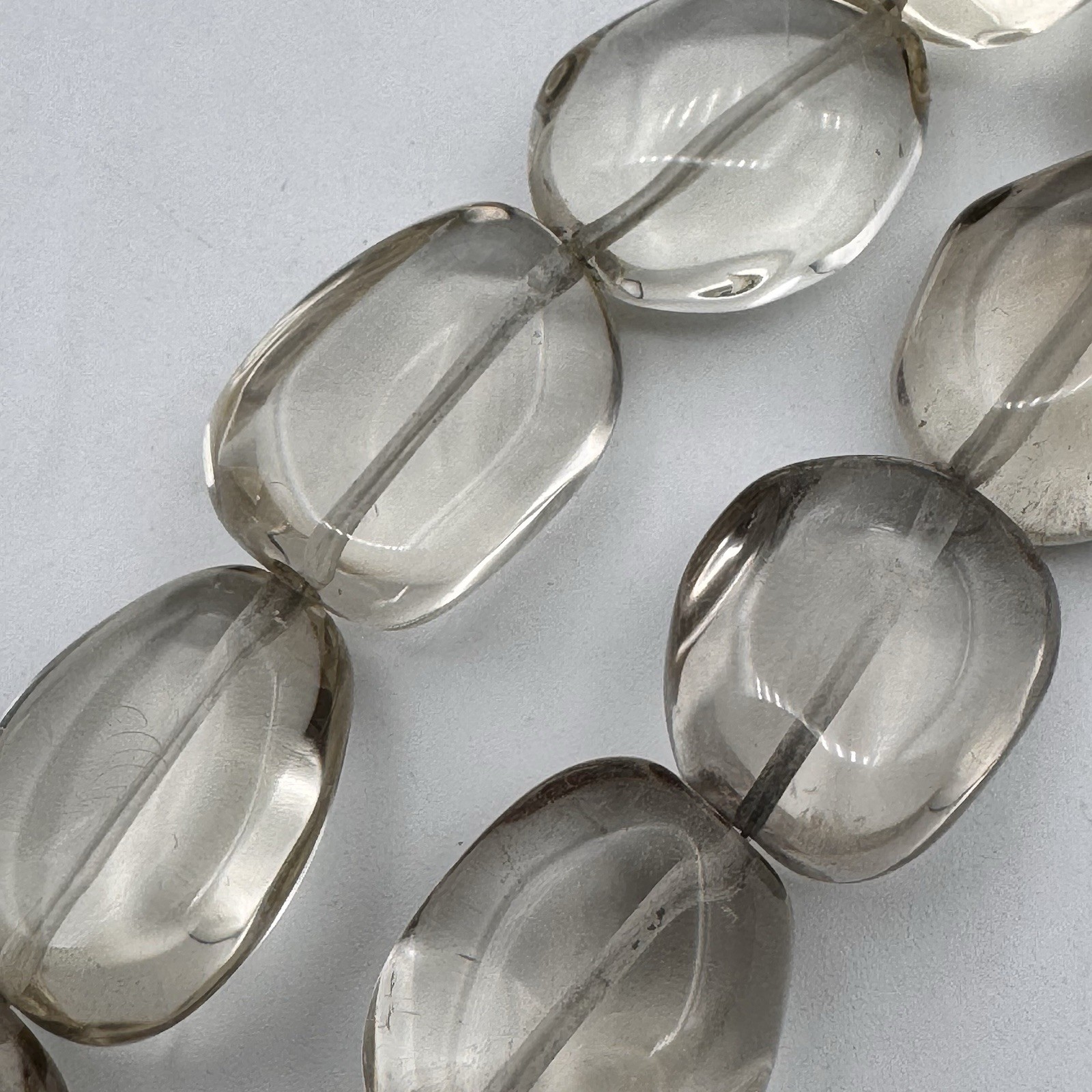 VTG Sterling Silver Light Smoky Quartz Heavy Double Strand Beaded Necklace 15″