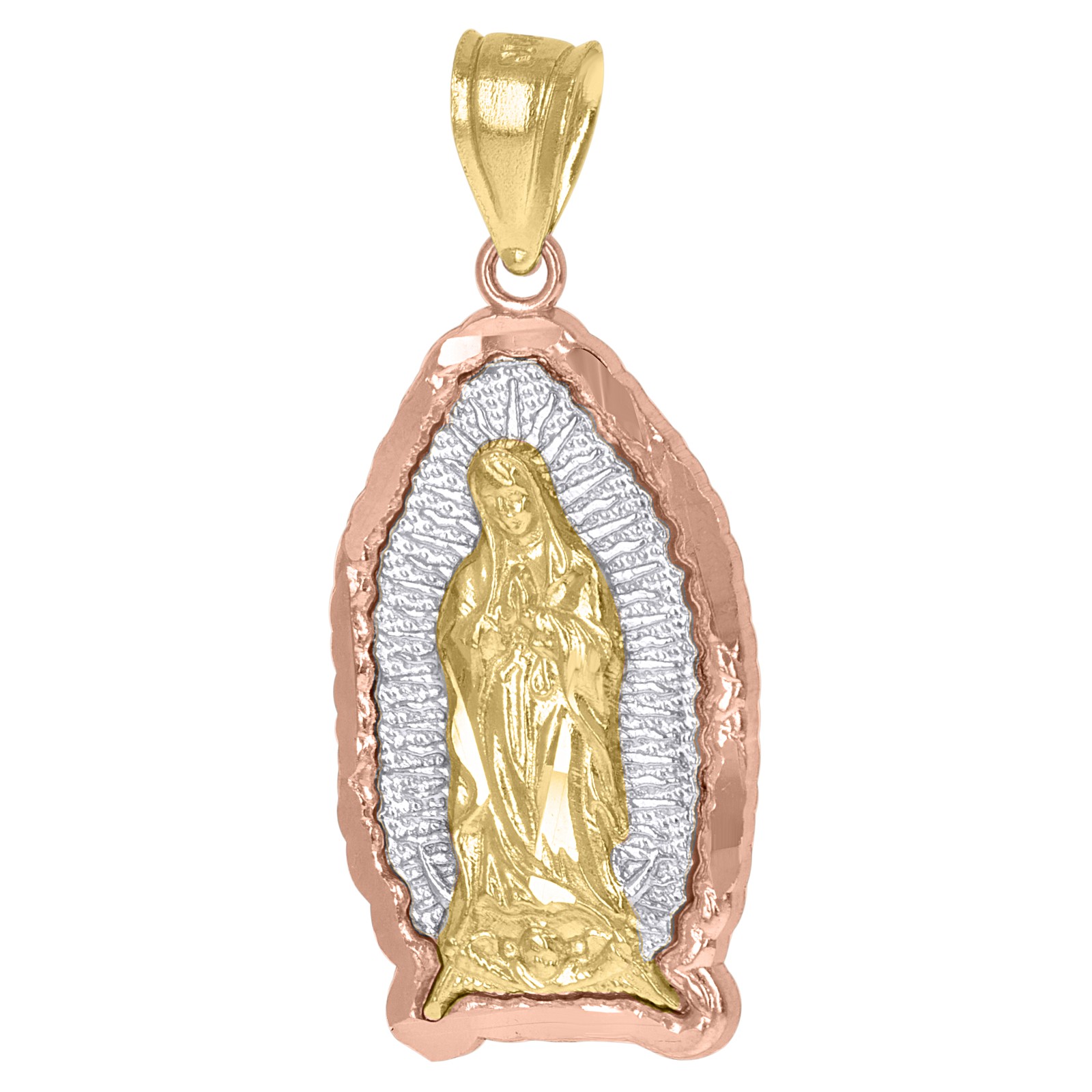 10kt Gold Tri-Color Unisex Guadalupe Mary Religious Charm Pendant