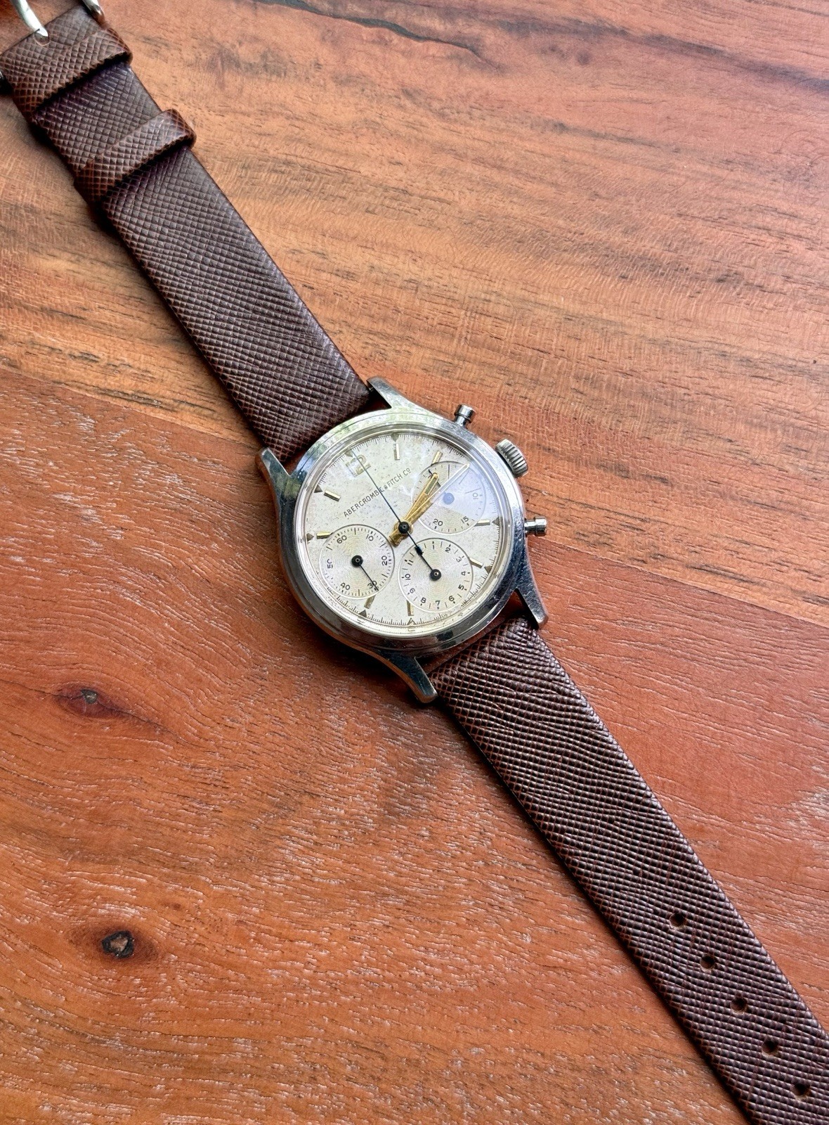 RARE Vintage Heuer Abercrombie & Fitch Chronograph Watch Valjoux Triple Register