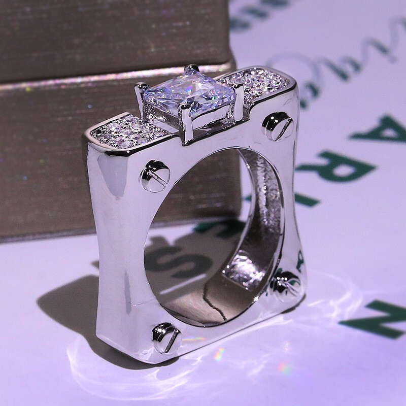 Square Style Ring For Valentine Gifts 2 CT Simulated Diamond Ring Silver Plated
