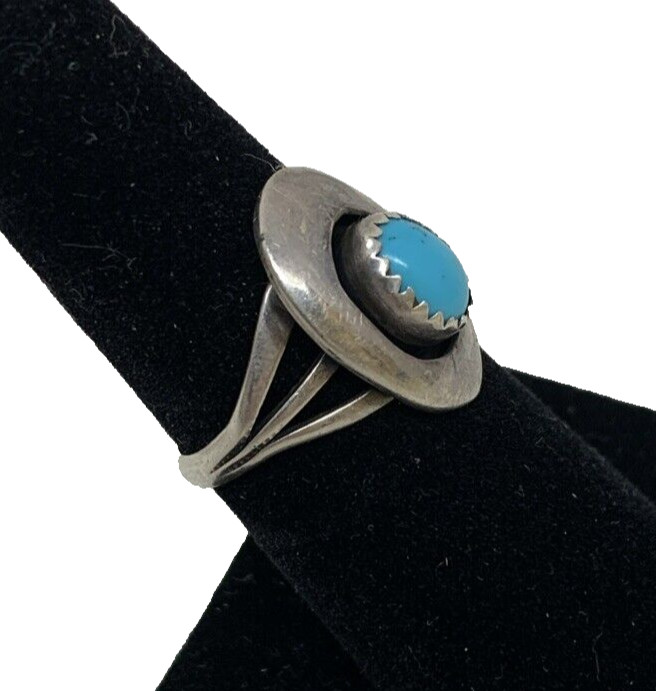 VTG Navajo Ring 925 Silver Turquoise Size 6.5 Signed Sharon Cisco 1980s 3 grams