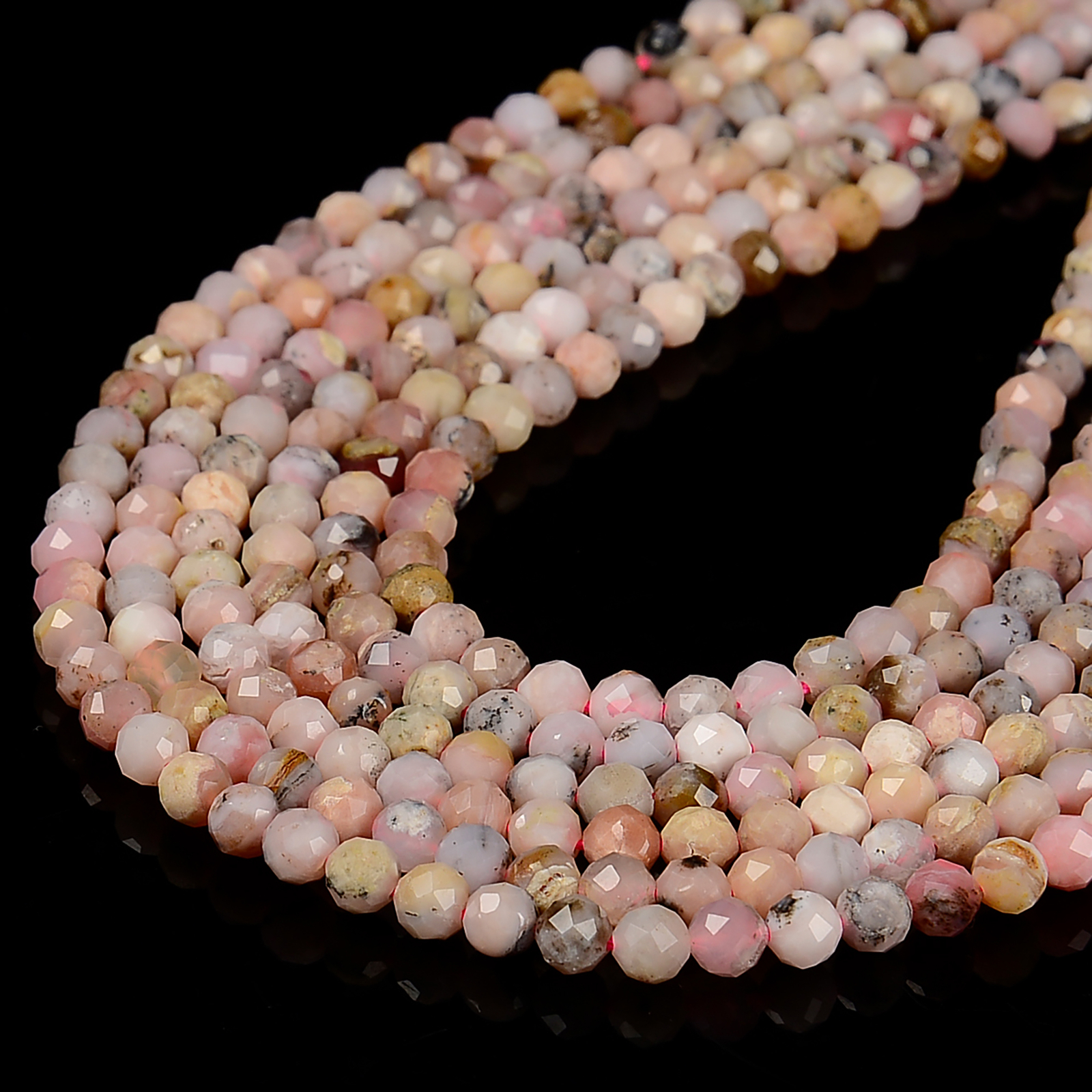 Natural Pink Opal Faceted Hard Cut Round Beads Size 5mm 6mm 15.5” Strand
