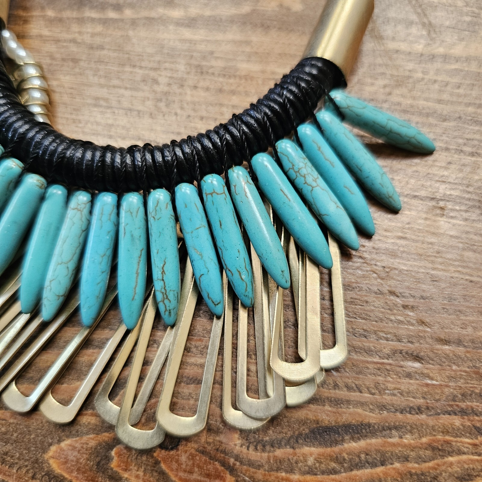 Spike Turquoise Faux Stones Necklace Tribal Statement Piece