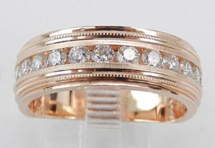 2Ct Round Cut Lab Created Diamond Wedding Men’s Band Ring 14K Rose Gold Plated