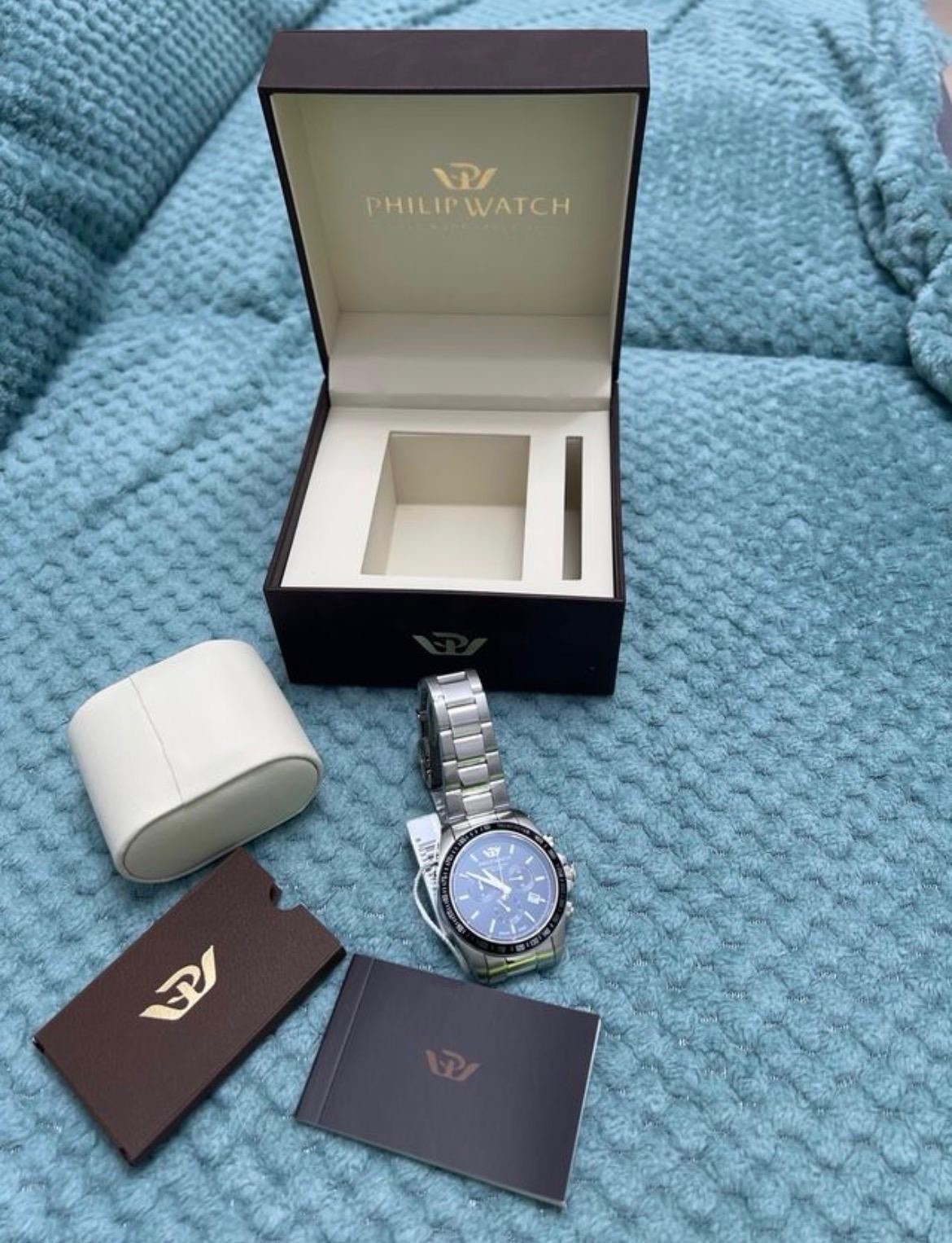 Philip Watch Caribe Men’s Watch Chronograph Black 42mm Steel New