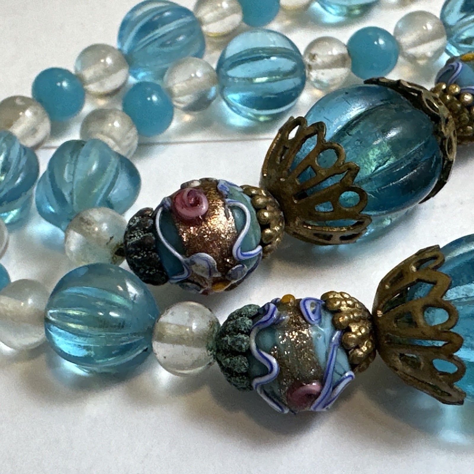 15 Inch Antique Blue Glass Wedding Cake Murano 15 Inch Necklace