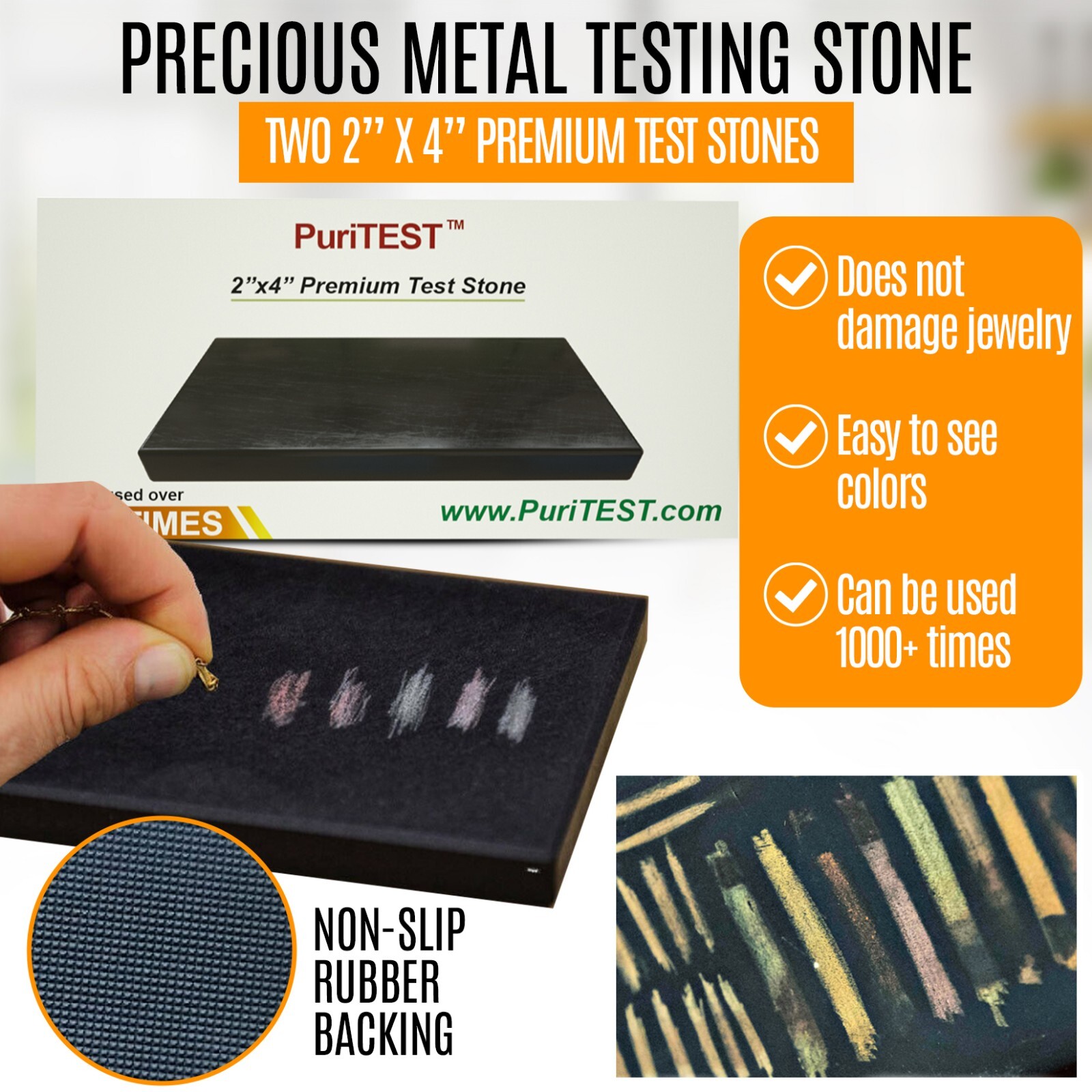 2 LARGE 2”x4” PuriTEST GOLD TEST STONES Silver Platinum Testing Scratch Tester