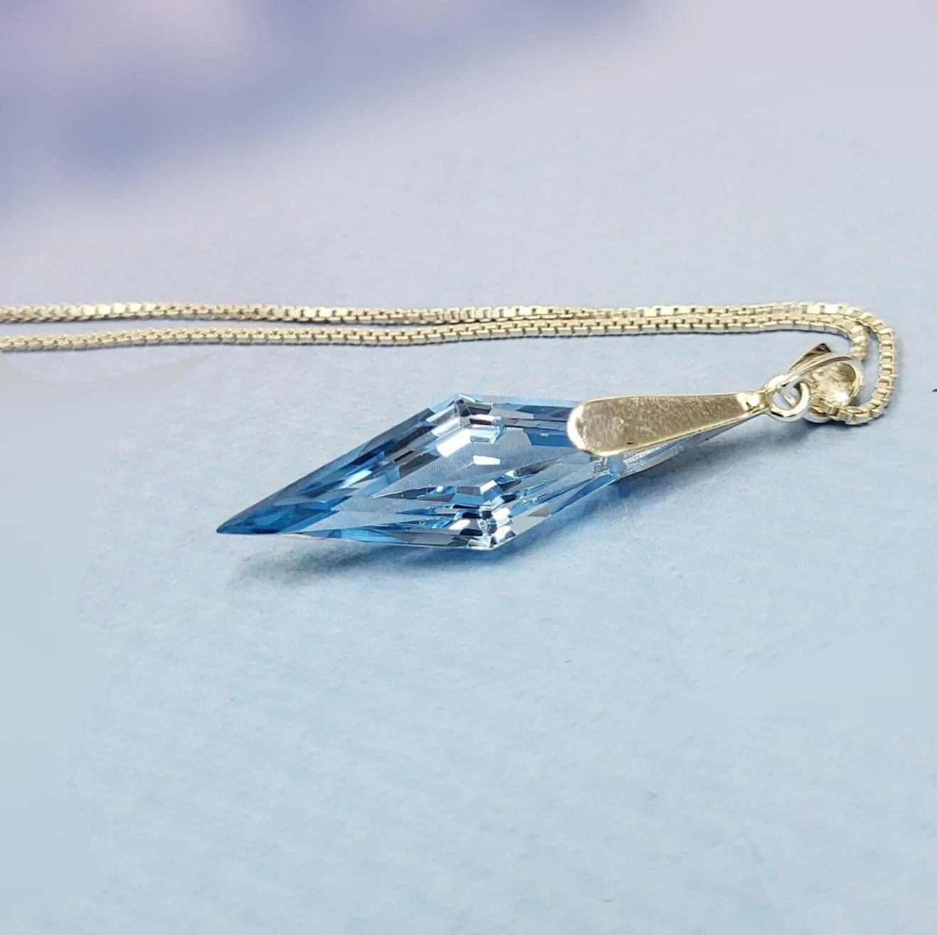Genuine Swiss Blue Topaz Fancy Cut Pendant Handmade 925 Silver Necklace Chain