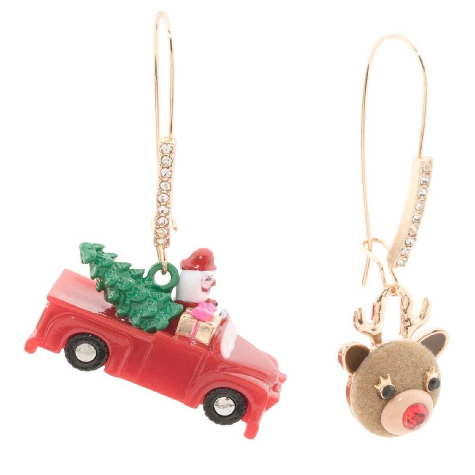 NWT Betsey Johnson Christmas Santa in a Truck & Reindeer Mismatched Earrings