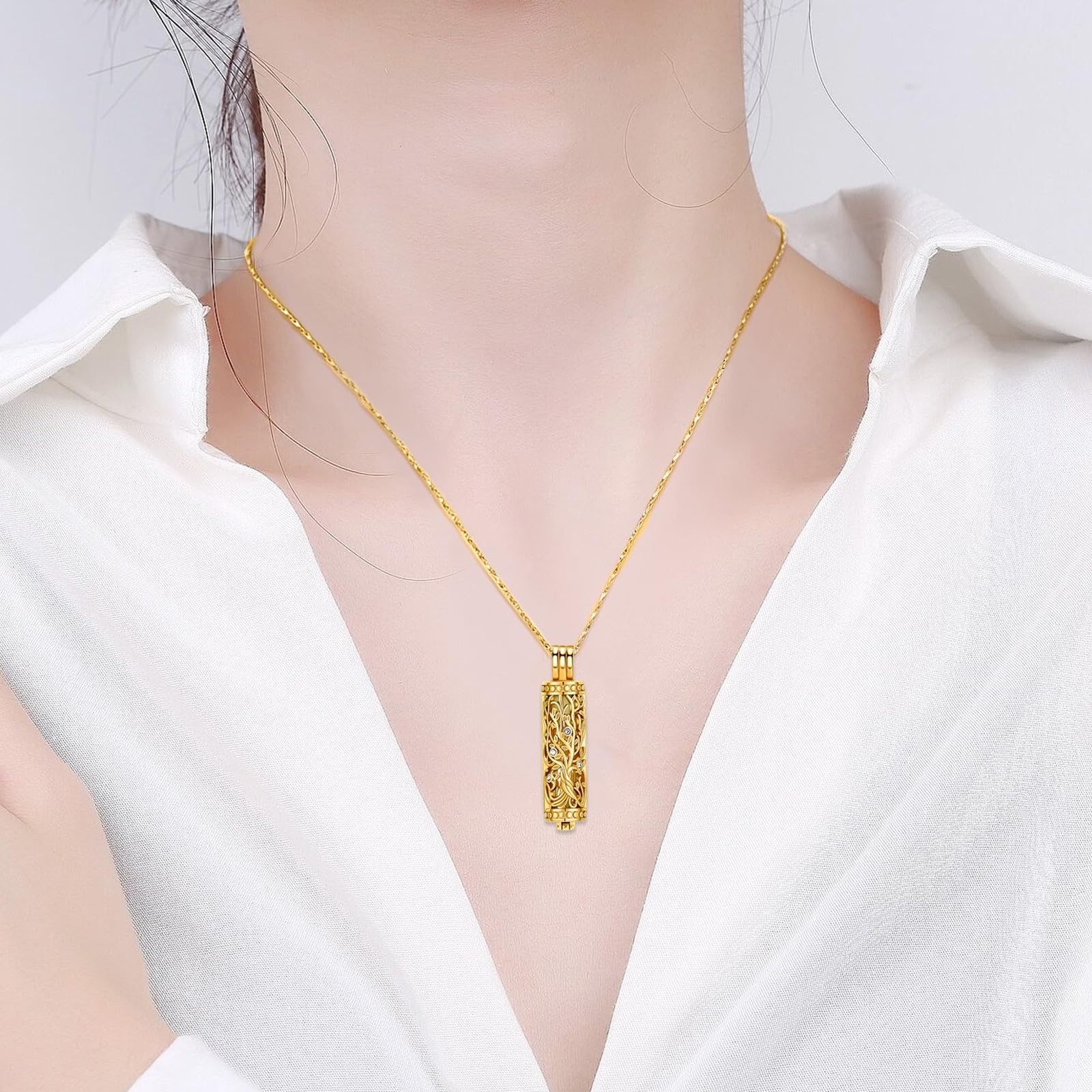 Cremation Jewelry Urn Necklace for Ashes Pendant with Hollow Glass Vial Cylin…
