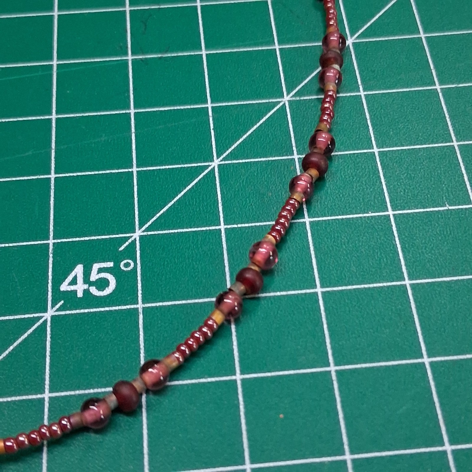 Vintage Transparent Maroon Channel Set Glass Bead 14” Collar Necklace