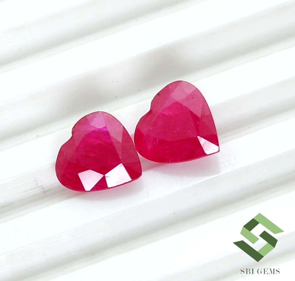 7.50×7.50 mm Certified Natural Ruby Heart Shape Cut Pair 3.38 CTS Loose Gemstone