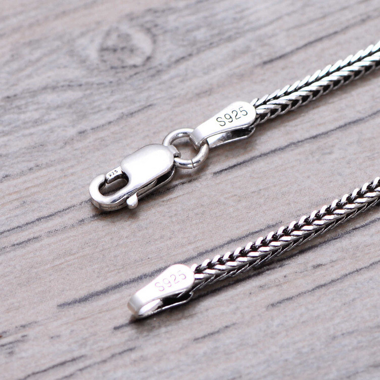 S925 Sterling Silver Chain Vintage Square Wheat Link 1.6mmW Men’s Necklace
