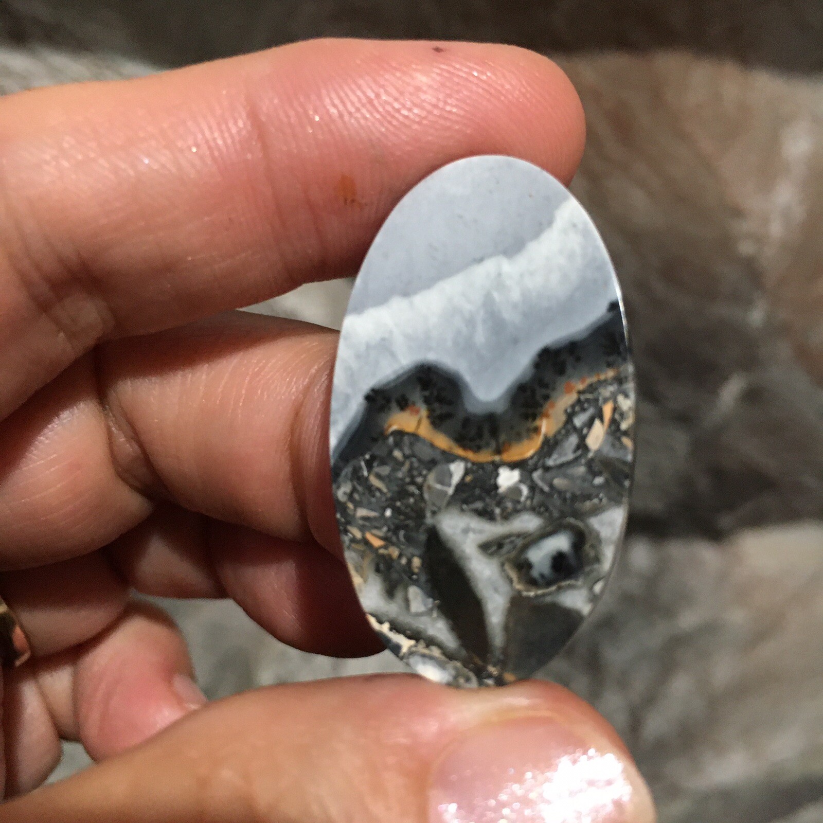 35.7×20.6×4.8mm Fine Maligano Jasper Oval Cabochon Collectors Picture Stone