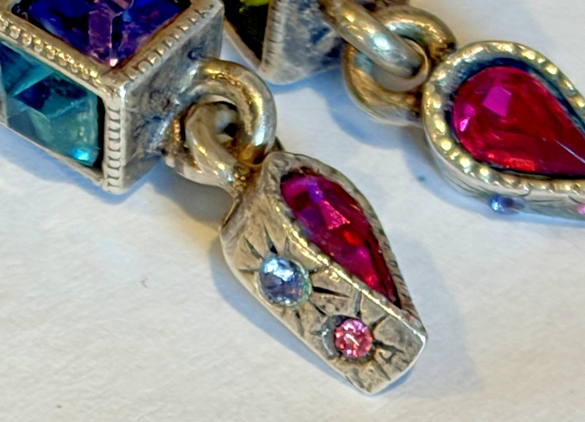 Signed PATRICIA LOCKE STERLING SILVER 925 Multi-Crystal Dangle Earrings VTG-FAB!
