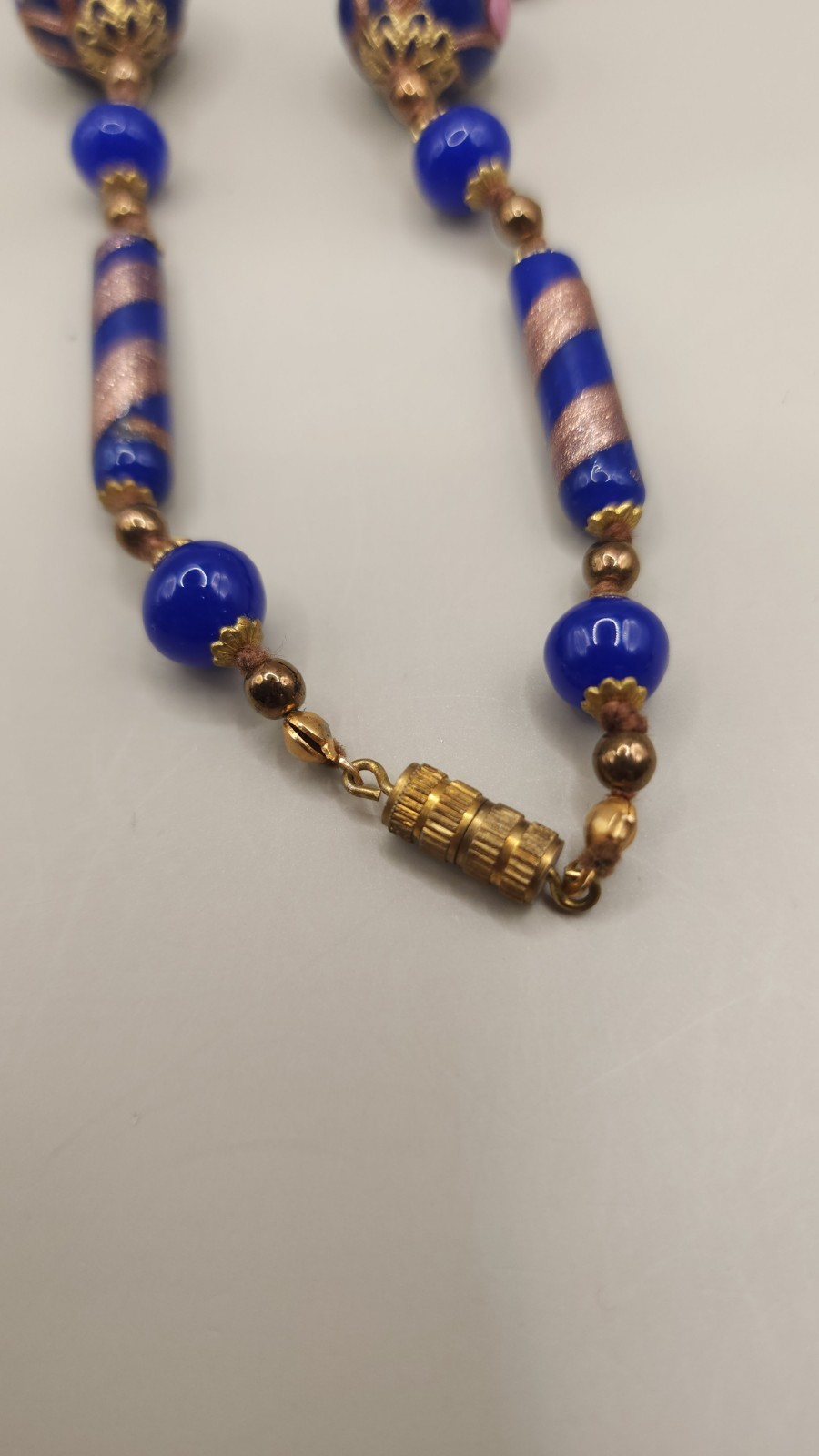 Vintage Murano Glass Wedding Cake Bead Necklace Earrings Set Cobalt Venetian