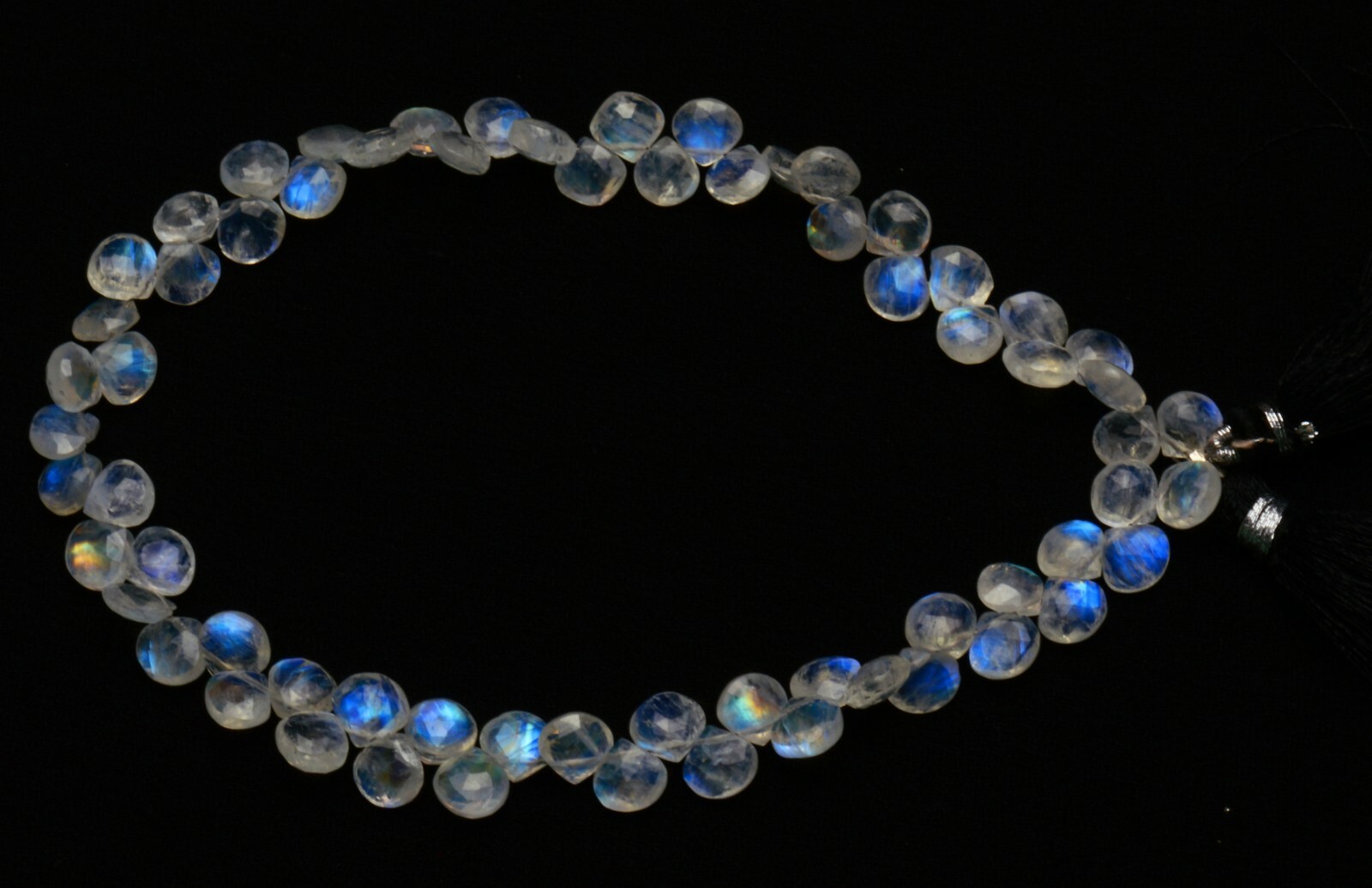 Blue Fire Rainbow Moonstone Gem 7MM Size Faceted Heart Shape Briolettes 11″