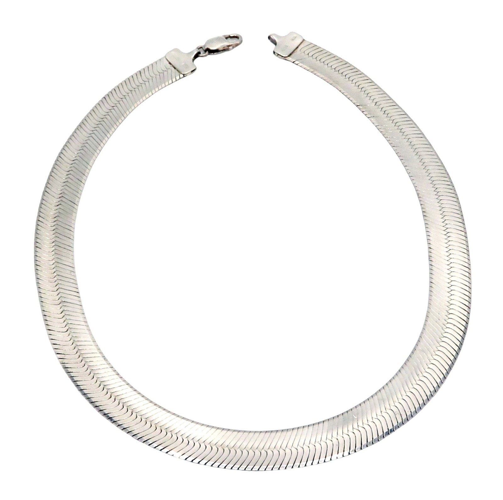 Vintage Milor 925 Italy Sterling Silver Wide Herringbone Necklace 18 Inches