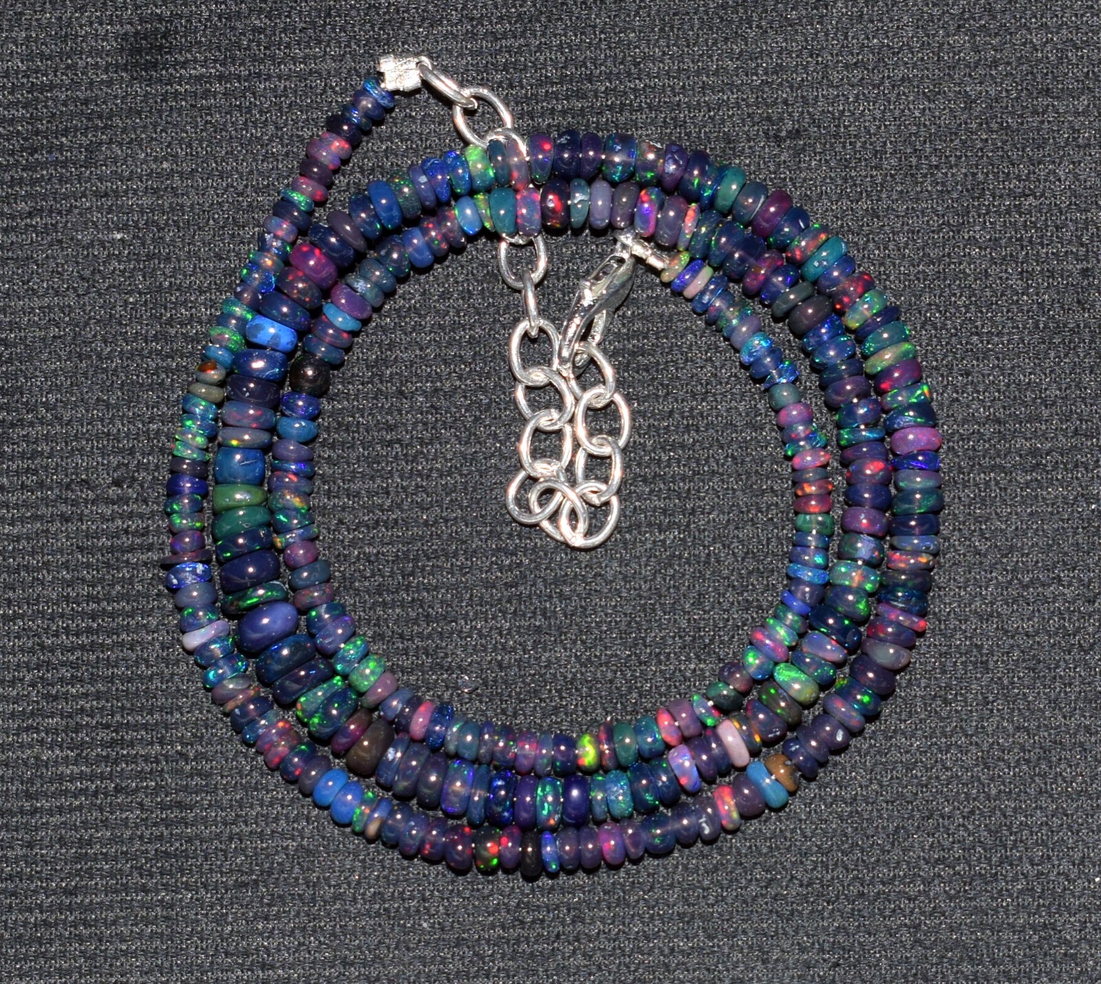 Opal Beads Necklace Natural Ethiopian Black Opal Gemstone Beads 16″Necklace
