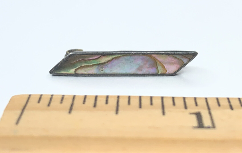 Antique Men’s Sterling 925 Art Deco Parallelogram Abalone 1” Bar Lapel Tie Pin