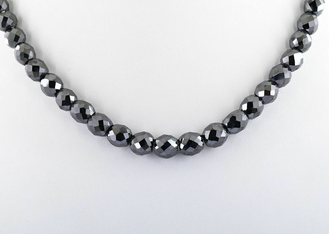 8 mm 20″ Black Diamond Necklace with Silver Clasp Earth Mined Certified !